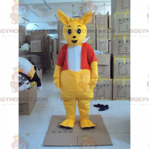 BIGGYMONKEY™ großes Känguru-Maskottchen-Kostüm mit roter Jacke