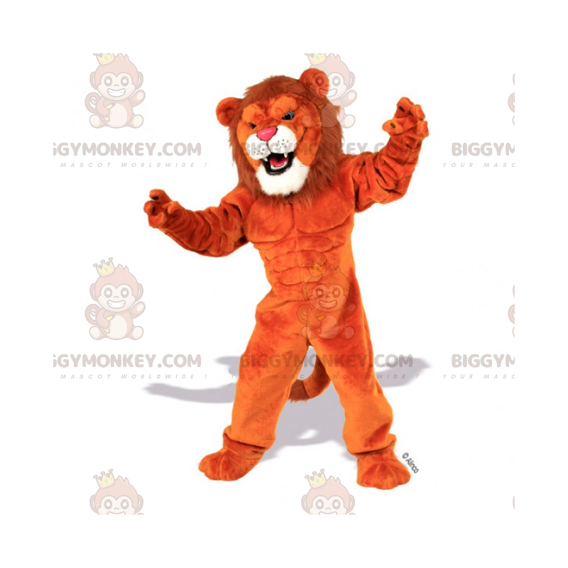Costume de mascotte BIGGYMONKEY™ de grand lion avec bouc blanc Costume de mascotte BIGGYMONKEY™ de grand lion avec bouc blanc
