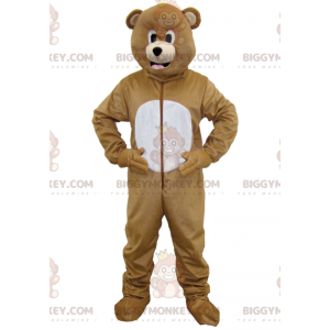 Traje de mascote BIGGYMONKEY™ de urso marrom e branco –