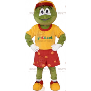 Στολή μασκότ Frog BIGGYMONKEY™ με κόκκινο σορτς -