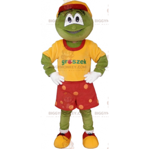 Στολή μασκότ Frog BIGGYMONKEY™ με κόκκινο σορτς -