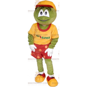 Στολή μασκότ Frog BIGGYMONKEY™ με κόκκινο σορτς -