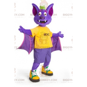 Paars-gele en groene vleermuis BIGGYMONKEY™ mascottekostuum -