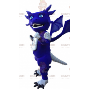 Costume de mascotte BIGGYMONKEY™ de dragon bleu et blanc rigolo