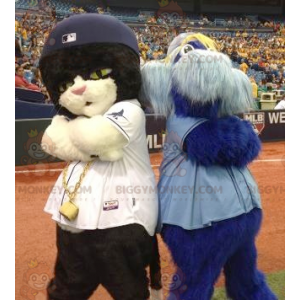 2 BIGGYMONKEY™s mascot a black and white cat and a furry blue