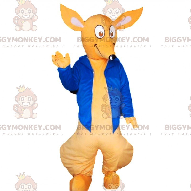 Disfraz de mascota canguro BIGGYMONKEY™ con chaqueta azul - Disfraz de mascota canguro BIGGYMONKEY™ con chaqueta azul -
