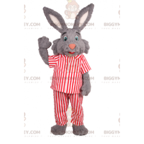 Kostým BIGGYMONKEY™ maskot zajíček s velkýma ušima a pruhovaným