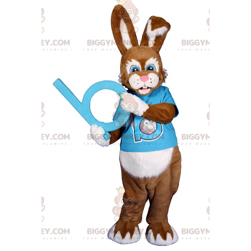 Fantasia de mascote de coelho de olhos azuis BIGGYMONKEY™ com Fantasia de mascote de coelho de olhos azuis BIGGYMONKEY™ com