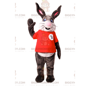 Bunny BIGGYMONKEY™ Mascot Costume with Big Smile and Red Tee