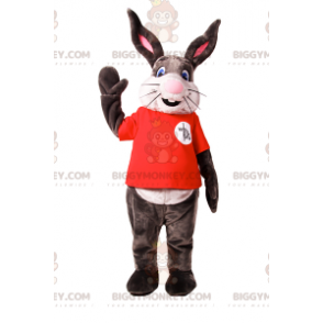 Στολή μασκότ Bunny BIGGYMONKEY™ με μεγάλο χαμόγελο και κόκκινο