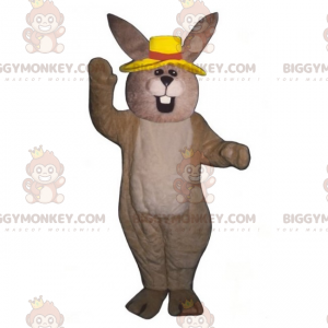 Fantasia de mascote BIGGYMONKEY™ Coelho bege com chapéu amarelo