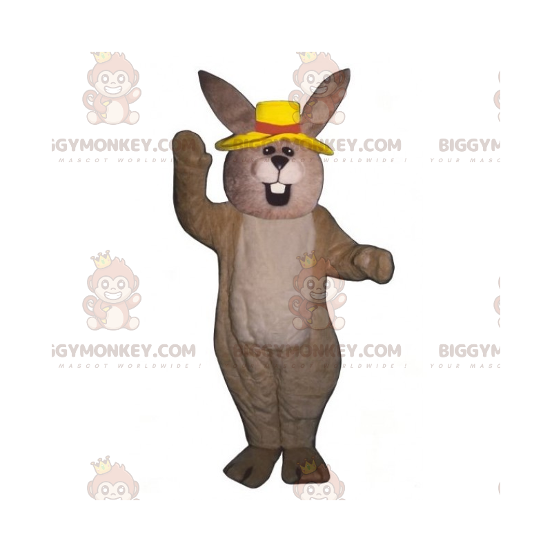 BIGGYMONKEY™ Mascottekostuum beige konijn met gele hoed - BIGGYMONKEY™ Mascottekostuum beige konijn met gele hoed -