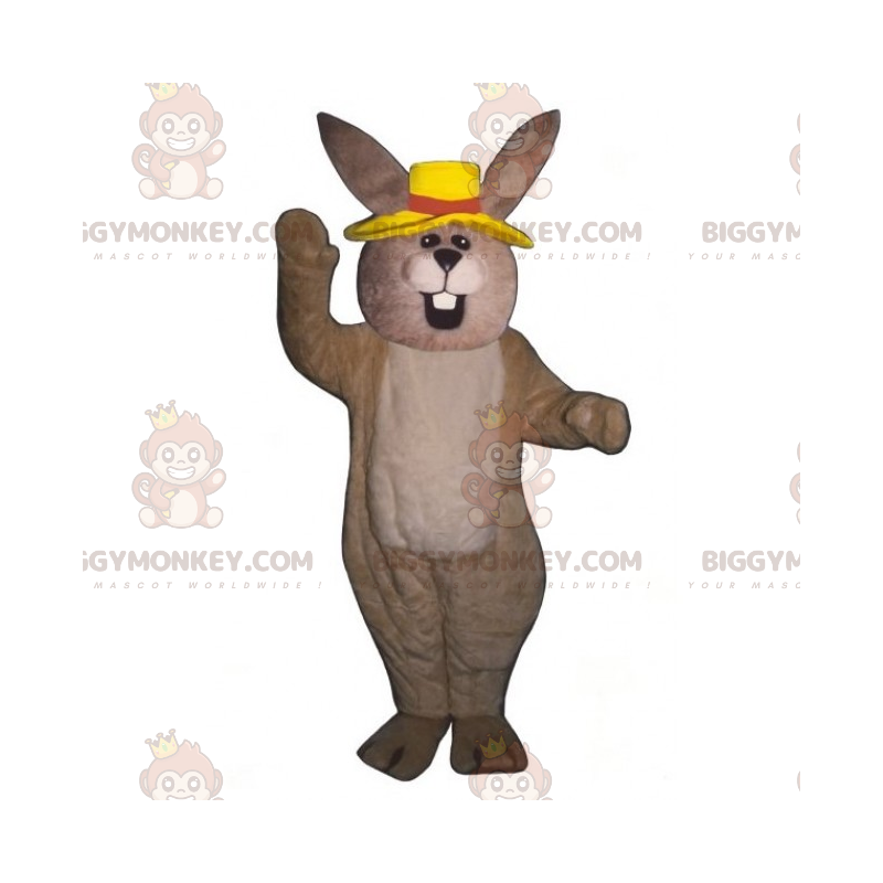 Fantasia de mascote BIGGYMONKEY™ Coelho bege com chapéu amarelo