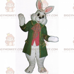 Kostium maskotki białego królika BIGGYMONKEY™ w zielonym płaszczu - Maskotka Królik - BIGGYMONKEY_015940 - BiggyMonkey.com