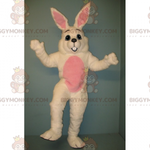 Costume mascotte BIGGYMONKEY™ coniglio bianco dal ventre rosa -