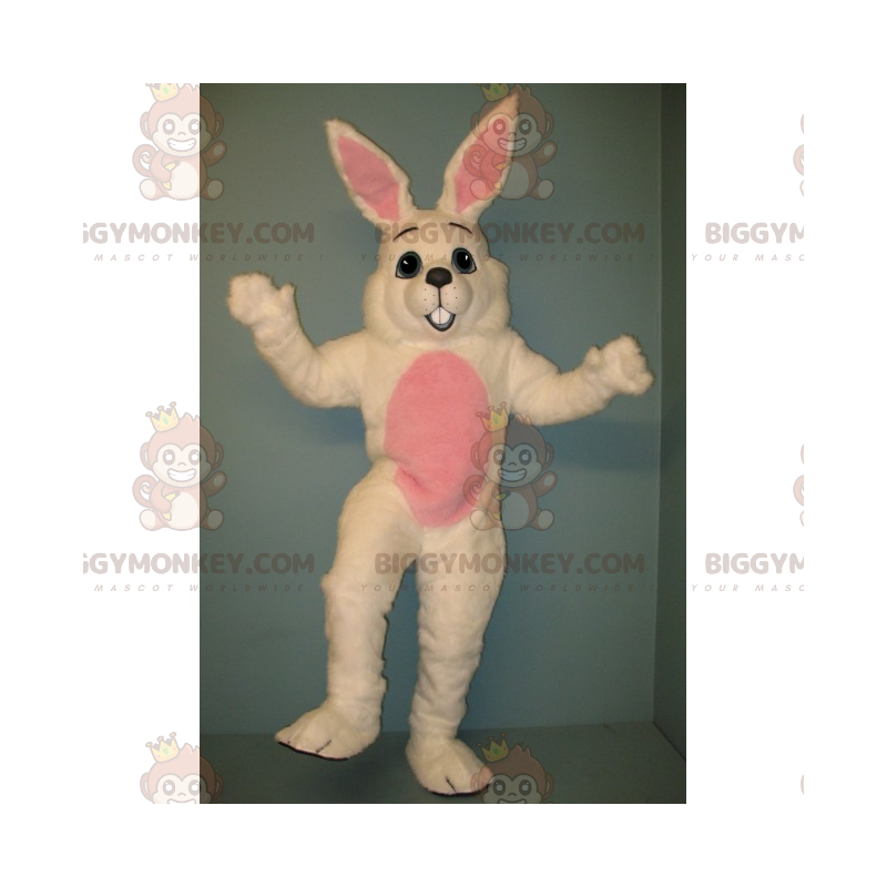 Costume de mascotte BIGGYMONKEY™ de lapin blanc au ventre rose Costume de mascotte BIGGYMONKEY™ de lapin blanc au ventre rose