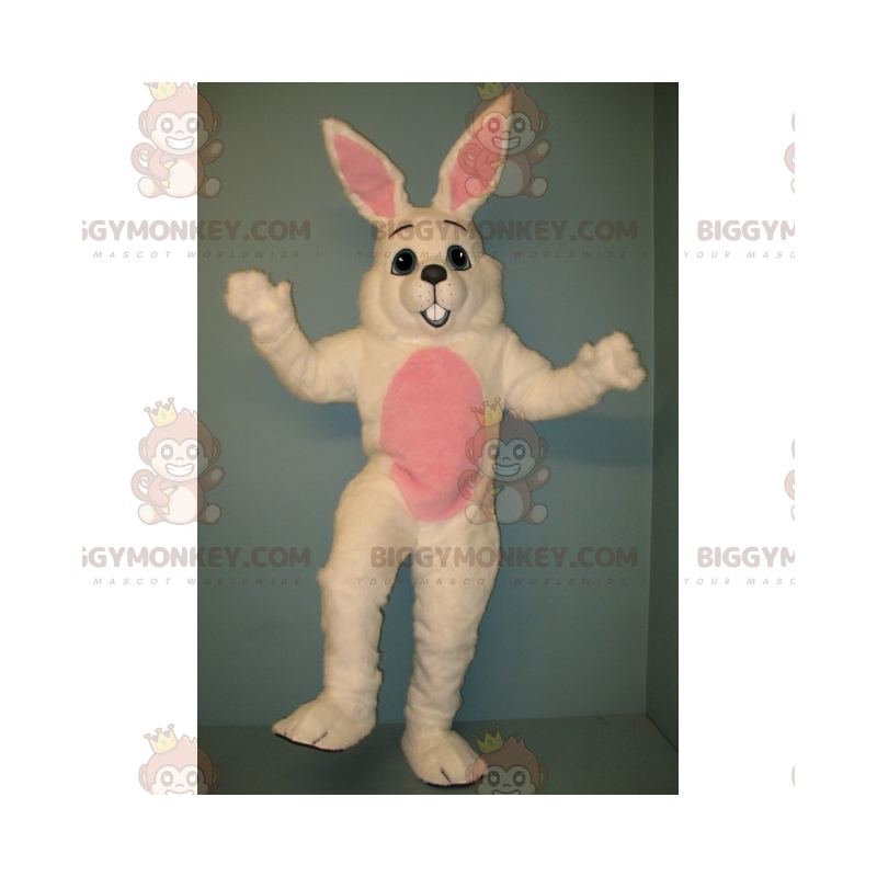 Disfraz de mascota de conejo blanco de vientre rosa