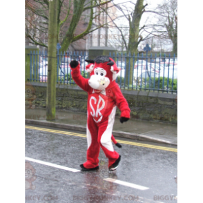 Disfraz de mascota vaca gigante roja y blanca BIGGYMONKEY™ - Mascotas de vaca - BIGGYMONKEY_01947 - BiggyMonkey.com