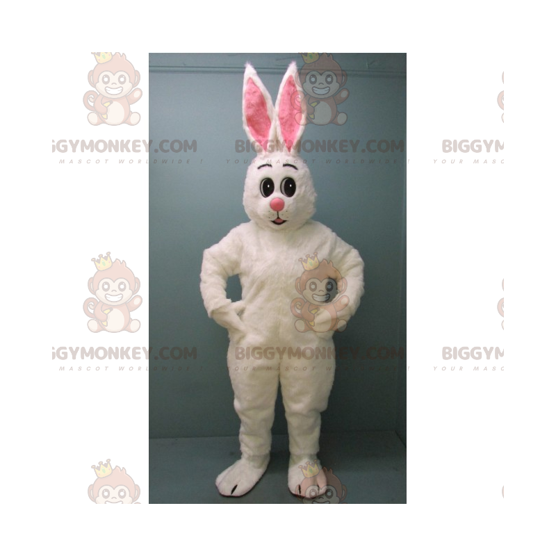 White Rabbit With Big Pink Ears BIGGYMONKEY™ Mascot Costume -