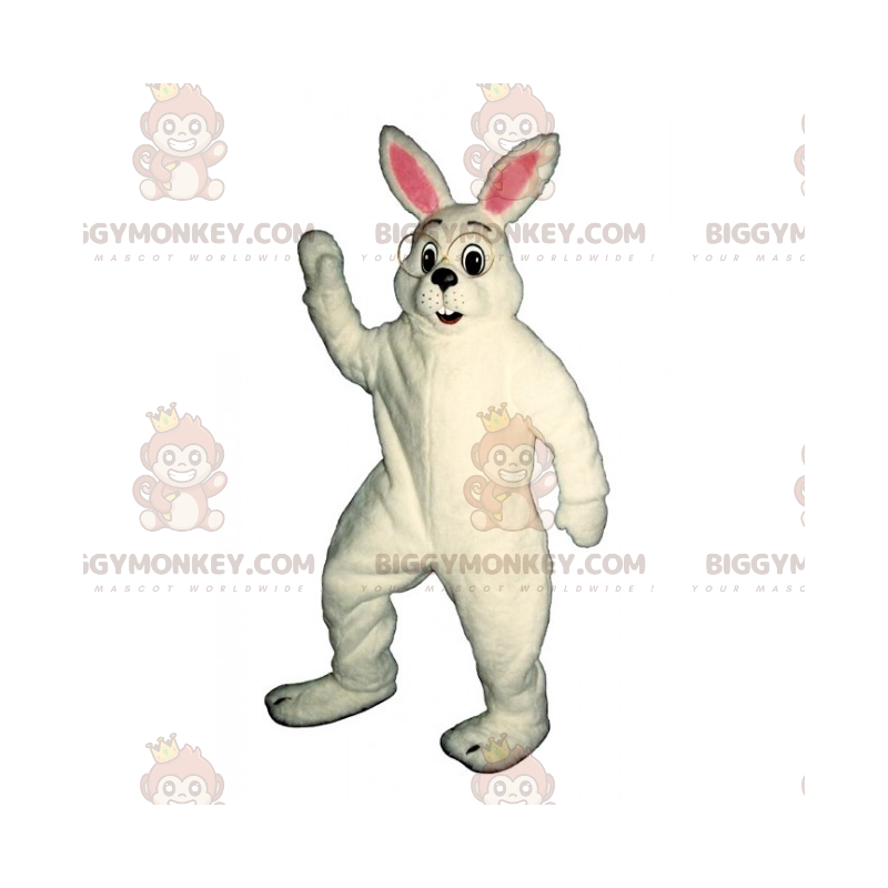 Fantasia de mascote de coelho branco BIGGYMONKEY™ com óculos