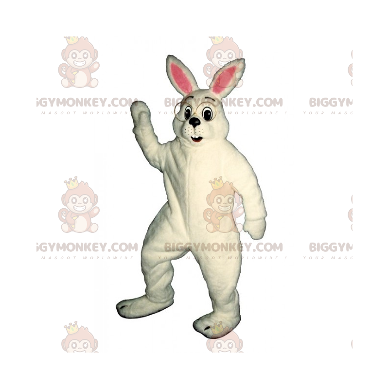 White Rabbit BIGGYMONKEY™ Mascot Costume With Big Round Glasses White Rabbit BIGGYMONKEY™ Mascot Costume With Big Round Glasses