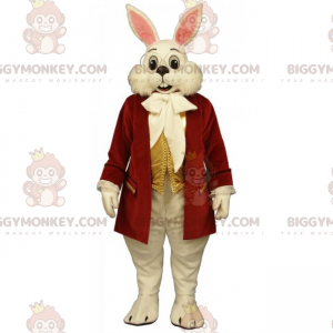 Traje de mascote BIGGYMONKEY™ Coelho branco com casaco vermelho