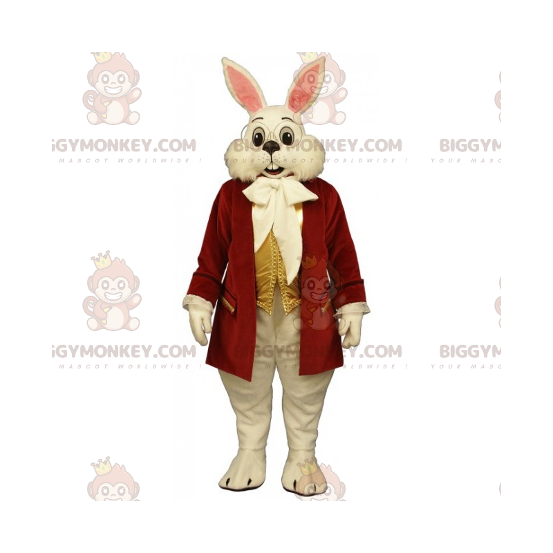 BIGGYMONKEY™ maskotkostume Hvid kanin med rød frakke - BIGGYMONKEY™ maskotkostume Hvid kanin med rød frakke -