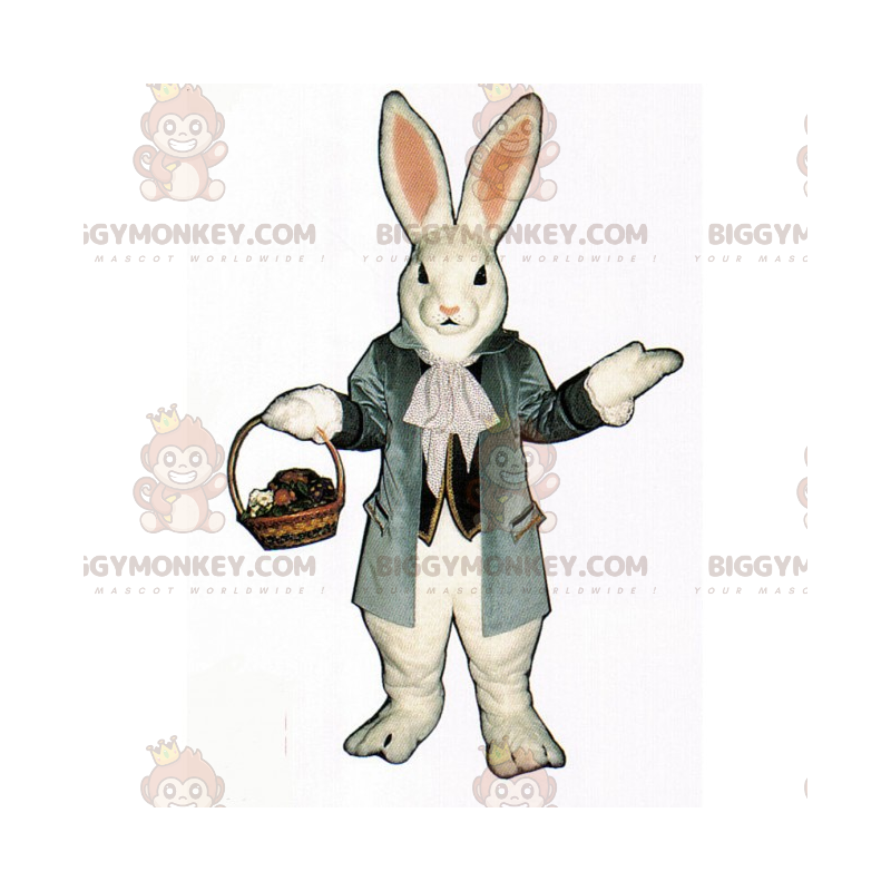 Cesta de vime de coelho branco BIGGYMONKEY™ Fantasia de mascote