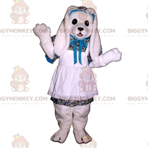 Fantasia de mascote de coelho branco BIGGYMONKEY™ com avental