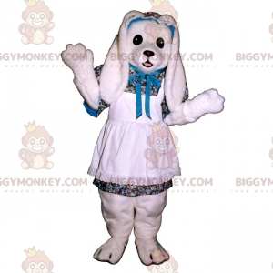 White Rabbit BIGGYMONKEY™ Mascot Costume with White Lace Apron
