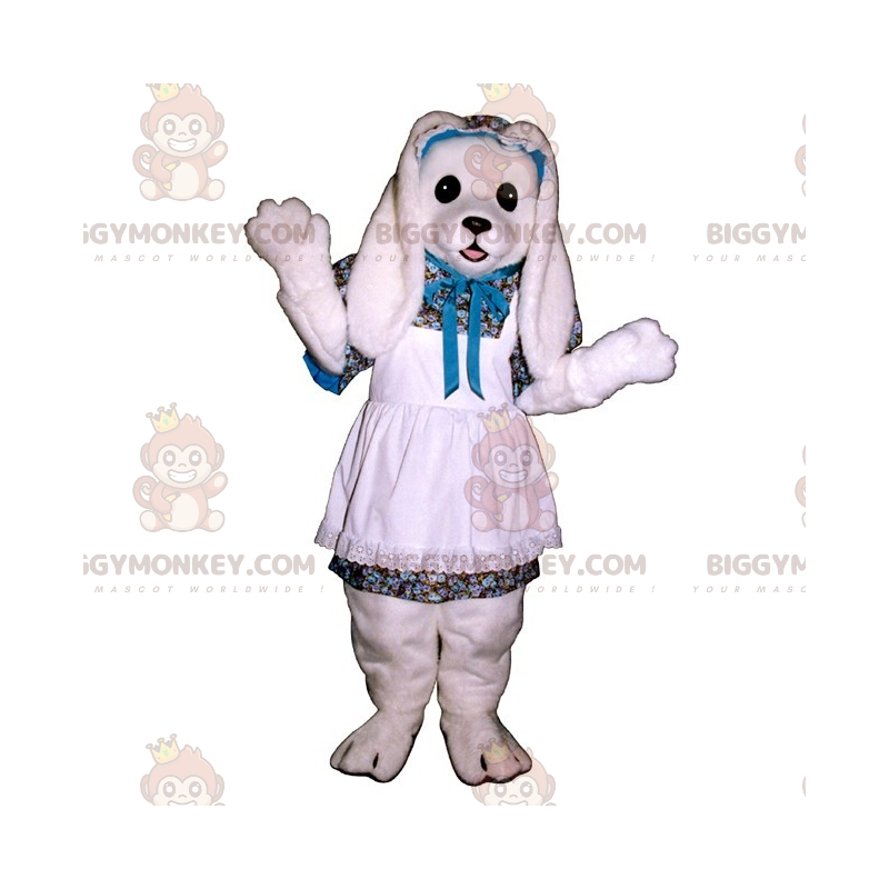 Hvit kanin BIGGYMONKEY™ maskotkostyme med hvitt blondeforkle - Kanin maskot - BIGGYMONKEY_015957 - BiggyMonkey.com