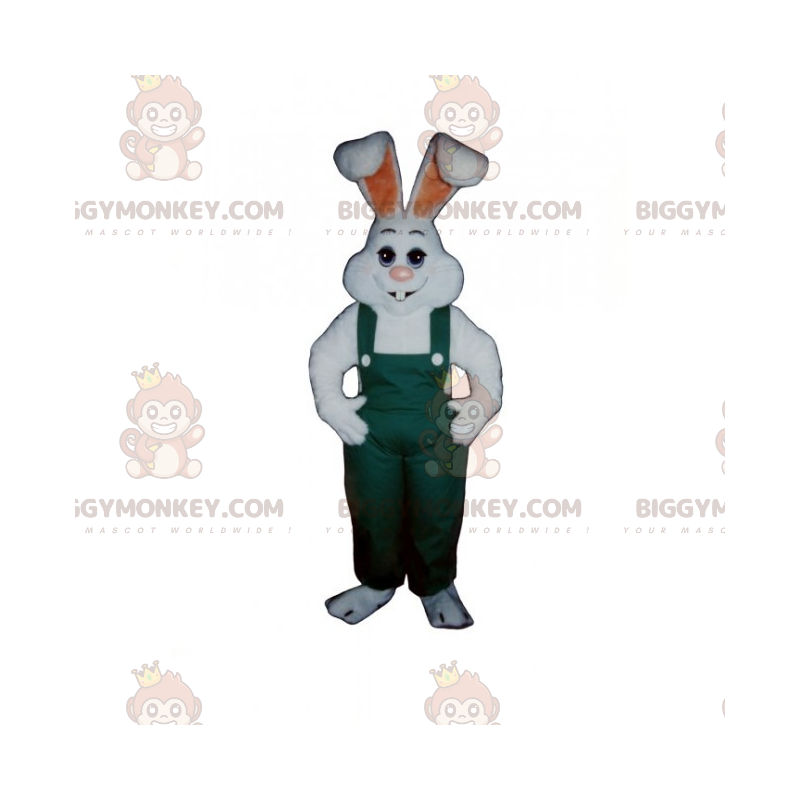Wit konijn in overall BIGGYMONKEY™ mascottekostuum - Wit konijn in overall BIGGYMONKEY™ mascottekostuum -
