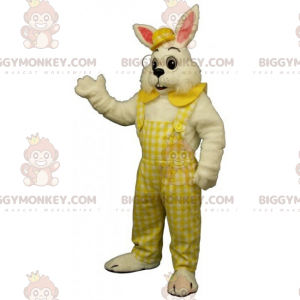 BIGGYMONKEY™ Mascot Costume White Rabbit In Overalls And Bowler