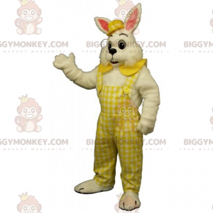 BIGGYMONKEY™ Maskotkostume Hvid kanin i overalls og bowlerhat -
