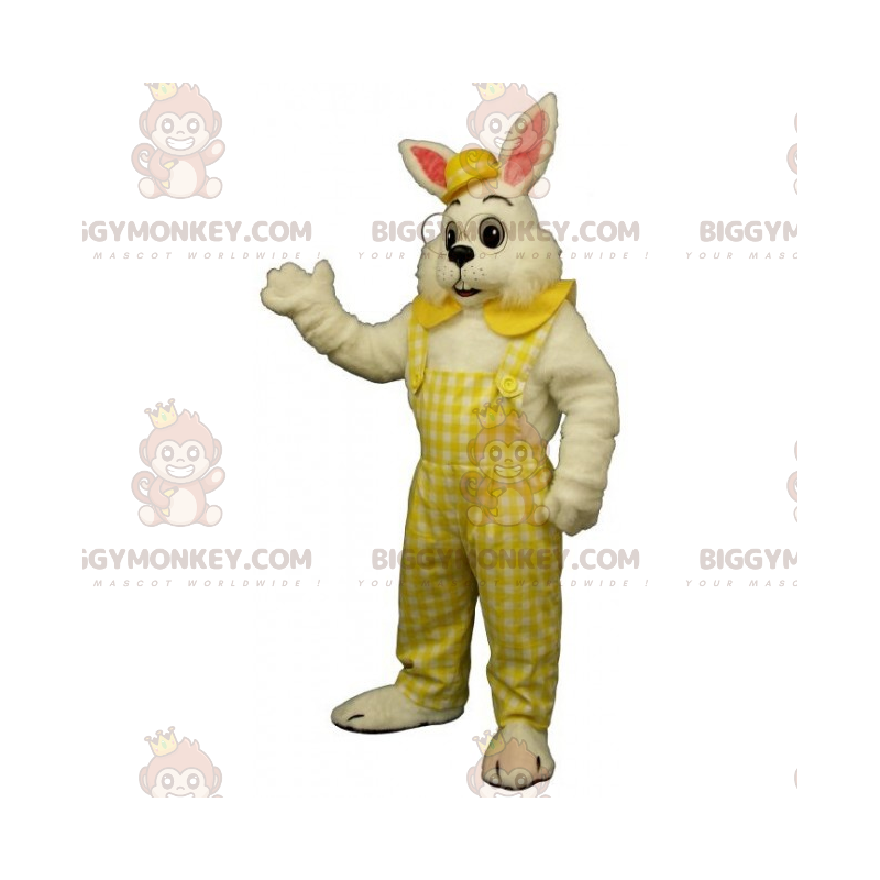 BIGGYMONKEY™ Mascot Costume White Rabbit In Overalls And Bowler
