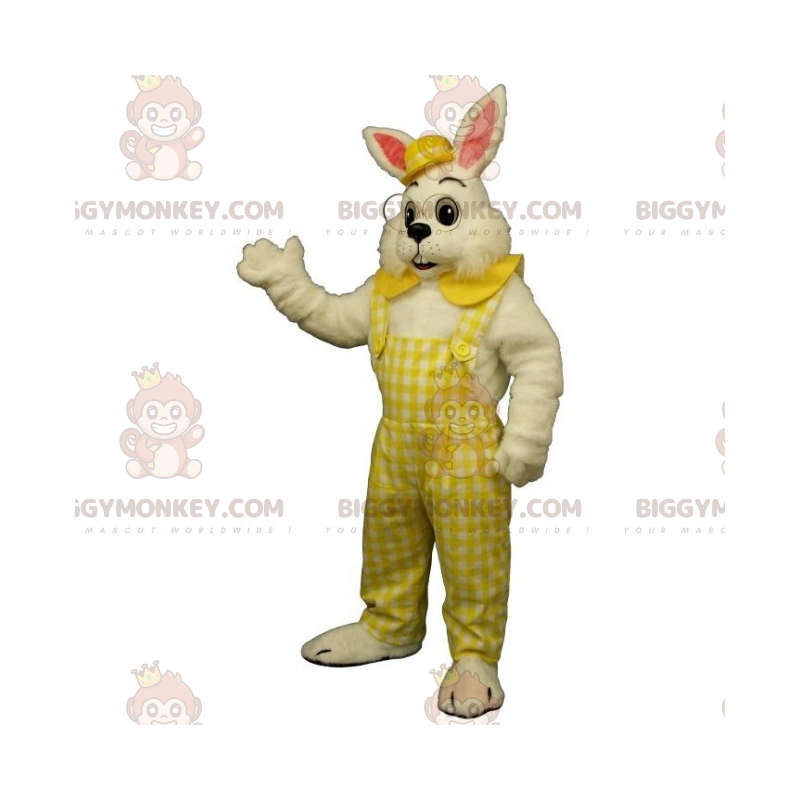 BIGGYMONKEY™ Mascot Costume White Rabbit In Overalls And Bowler BIGGYMONKEY™ Mascot Costume White Rabbit In Overalls And Bowler