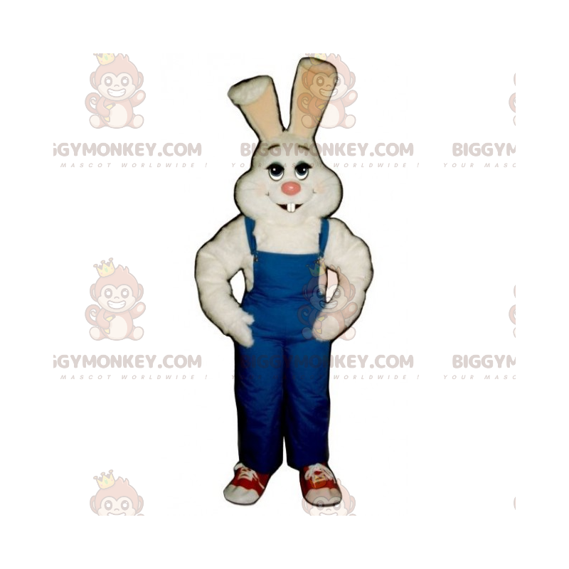 BIGGYMONKEY™ White Rabbit & Blue Overalls Mascot Costume – BIGGYMONKEY™ White Rabbit & Blue Overalls Mascot Costume –