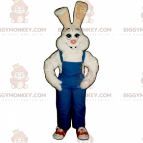 Στολή μασκότ BIGGYMONKEY™ Λευκό Κουνέλι & Μπλε φόρμες -