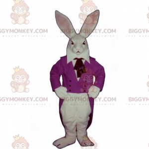 Στολή μασκότ White Rabbit BIGGYMONKEY™ & μωβ μπουφάν - Μασκότ κουνελιού - BIGGYMONKEY_015964 - BiggyMonkey.com