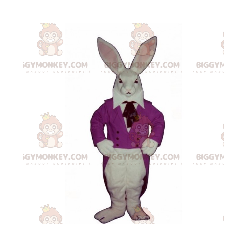 Kostium maskotki białego królika BIGGYMONKEY™ i fioletowa Kostium maskotki białego królika BIGGYMONKEY™ i fioletowa