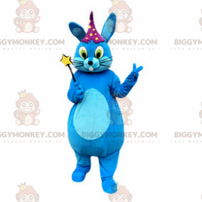 Costume de mascotte BIGGYMONKEY™ de lapin bleu avec chapeau étoile - Mascotte de lapins - BIGGYMONKEY_015967 - BiggyMonkey.com