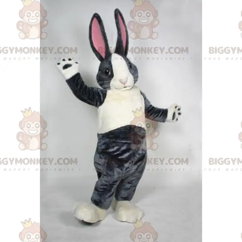 BIGGYMONKEY™ Gray Bunny With Big Pink Ears Mascot Costume - BIGGYMONKEY™ Gray Bunny With Big Pink Ears Mascot Costume -