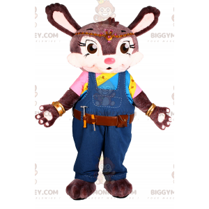 BIGGYMONKEY™ mascottekostuum bruin konijn in overall en