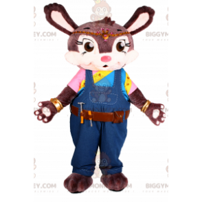BIGGYMONKEY™ Maskottchenkostüm Brauner Hase mit Overall und
