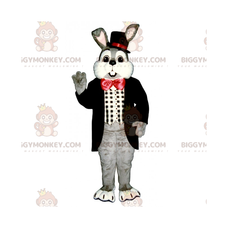 Kostium maskotki BIGGYMONKEY™ Szary królik i czerwona muszka - Kostium maskotki BIGGYMONKEY™ Szary królik i czerwona muszka -