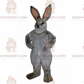 BIGGYMONKEY™ maskottiasu, harmaa kani ja vaaleanpunaiset korvat