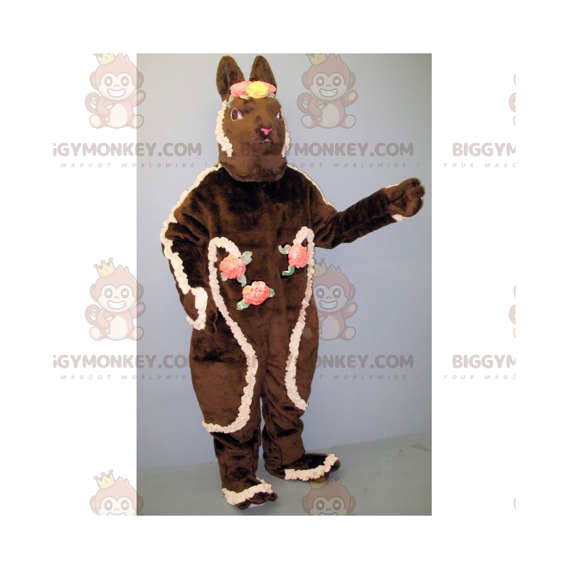Brun kanin BIGGYMONKEY™ maskotdräkt med blomkronor - Brun kanin BIGGYMONKEY™ maskotdräkt med blomkronor -