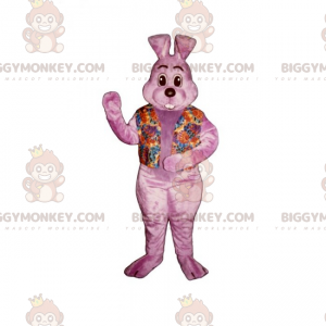 Pink Bunny BIGGYMONKEY™ Mascot Costume with Floral Shirt -
