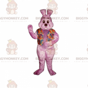 Kostým růžového zajíčka BIGGYMONKEY™ maskota s květinovou košilí - Králík maskot - BIGGYMONKEY_015988 - BiggyMonkey.com