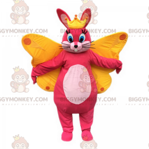 BIGGYMONKEY™ Mascot Costume Pink Bunny with Crown and Butterfly